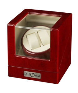 Picture of Diplomat Cherry Wood Double Watch Winder with Off-White Leather Interior