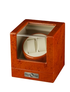 Picture of Diplomat Burl  Wood Double Watch Winder with Off-White Leather Interior